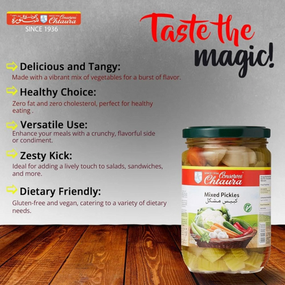 Chtaura Mixed Vegetable Pickle in Glass Bottle, Crunchy Gluten-Free Vegan Pickled Vegetables for Salads, Sandwiches & Side Dishes – 600g, Zero Fat & Cholesterol - Damoo