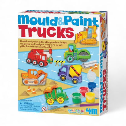 Trucks Mould and Paint Crafts Kit | DIY Plaster Casting Set with Paints, Magnets & Pins | Make 12 Custom Truck Badges or Fridge Magnets | Creative Arts & Crafts Kit for Kids Ages 5+ - Damoo