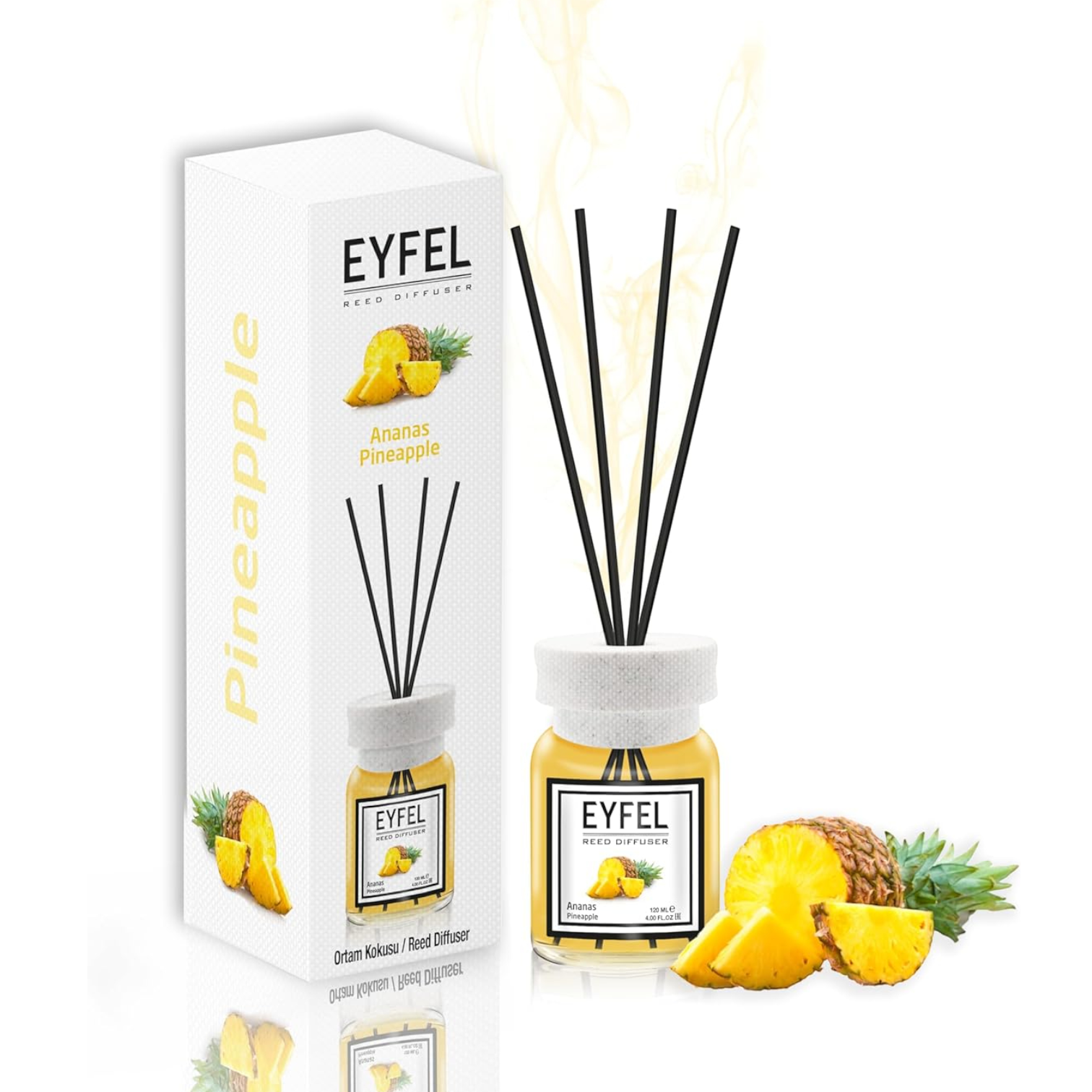 EYFEL Pineapple Reed Diffuser – 120ML Long-Lasting Home Fragrance | Tropical Scent with Natural Reeds | Decorative Aromatherapy Air Freshener for Home or Office