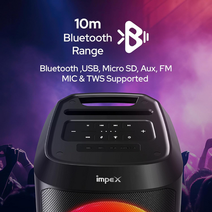 Impex TS 1109 Multimedia Portable Speaker with Wireless Mic | Powerful Bass, Bluetooth Connectivity, RGB LED Lights & Rechargeable Battery | Karaoke, Party & Outdoor Sound System