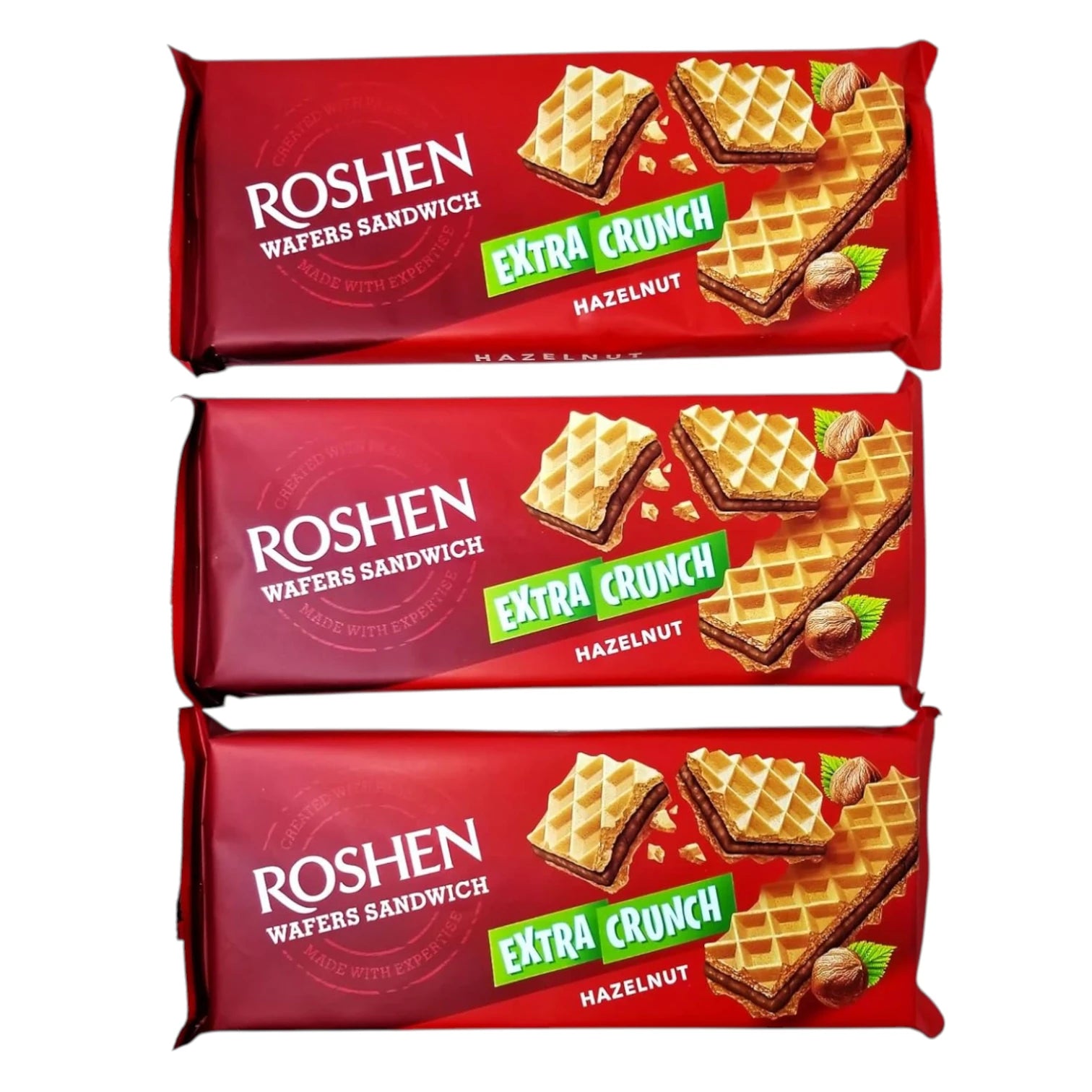Roshen Extra Crunch Hazelnut Wafer Sandwich – 142g x 2 – Rich Creamy Filling, Crispy Delight – Premium Snack Treat - Damoo