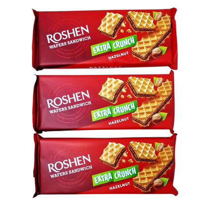 Roshen Extra Crunch Hazelnut Wafer Sandwich – 142g x 2 – Rich Creamy Filling, Crispy Delight – Premium Snack Treat - Damoo