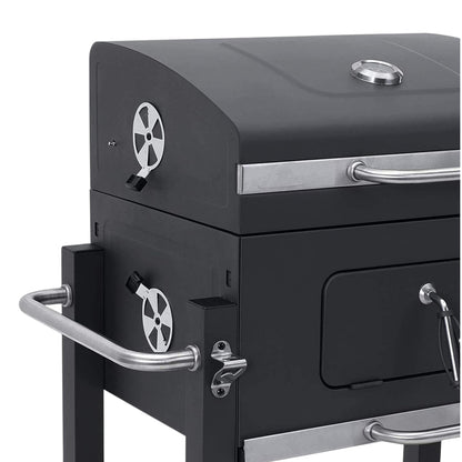 Trolley Charcoal Barbecue Grill with Wheels – Heavy-Duty Portable Charcoal BBQ Smoker for Outdoor Cooking, Camping, Backyard, Garden & Tailgating – Adjustable Steel Cooking Stove for Steak, Chicken, Burgers - Damoo