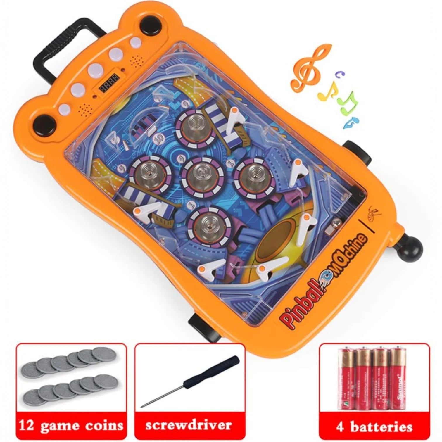 Huanuo Electronic Pinball Machine – Retro Arcade Game with Lights & Sounds, Four-Bar Design, 12 Coins | Parent-Child Interactive Toy for Kids 6+ & Adults