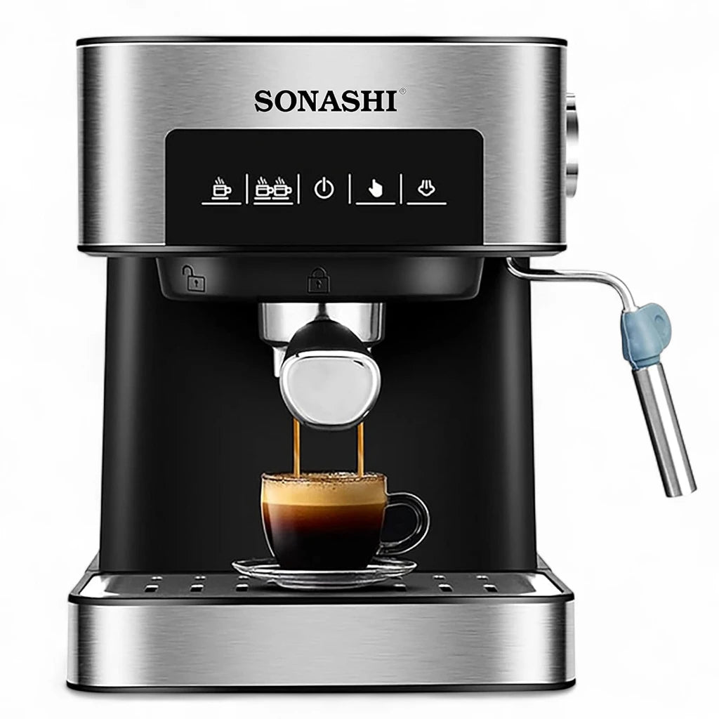 Sonashi All-in-One Coffee Machine – 850W Espresso Maker with Touch Control Panel, 15 Bar Pressure, 1L Removable Water Tank, Steam Nozzle & Overheat Protection – Countertop Coffee Maker for Home & Office - SCM-4964 - Damoo