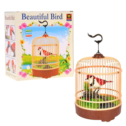 Zephyr Knight Singing & Chirping Bird in Cage – Realistic Sounds & Movements, Sound Activated, Battery Operated Pet Bird Toy, Decorative Desk & Room Accessory - Damoo