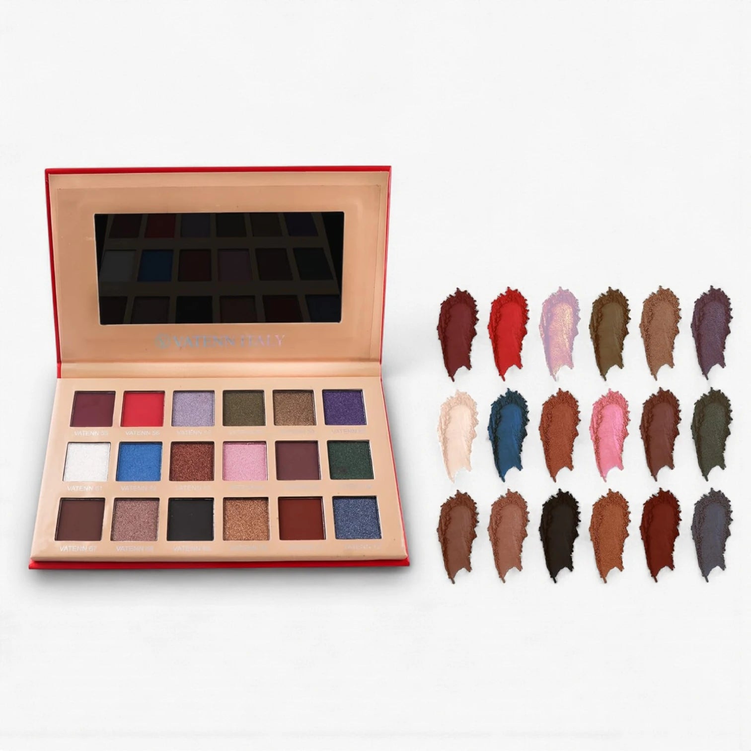 Vatenn Italy 18 Color Eyeshadow Palette KISS ME SN-1414 | Nude Matte & Shimmer Shades | Intense Pigmentation | Long-Lasting Blendable Eye Makeup 30g - Damoo