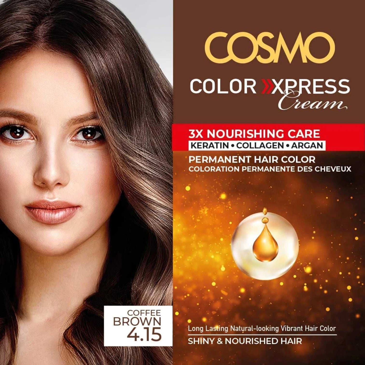 CD Cosmo Designs Permanent Hair Colour – Natural 4.15 Coffee Brown, 3X Nourishing Care with Keratin, Collagen & Argan Oil, 100% Grey Coverage, Long-Lasting Anti-Fade Formula - Damoo
