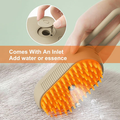 3-in-1 Cat Steam Brush – USB Rechargeable Pet Grooming Brush with Steam, Massage & Hair Removal Functions | Soft Round Comb Teeth, Safe for Cats & Dogs, Anti-Static, Portable Design for Home or Travel - Damoo