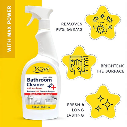 V Care Bathroom Cleaner Trigger Spray – Lime Scent, 750ml (Pack of 2) | Removes 99% of Germs & Fungus | Bleach-Free, Non-Abrasive, Powerful Bathroom Disinfectant