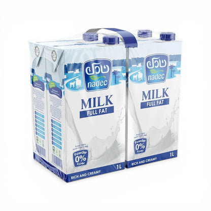 Nadec Long Life Full Fat Milk 4 x 1L – UHT Milk from 100% Fresh Cow’s Milk – Rich & Creamy with Calcium, Protein & Vitamins A & D - Damoo
