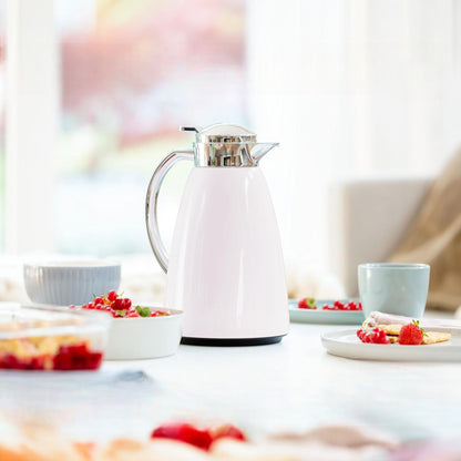 Emsa Campo Thermal Jug 1.0L – Pastel Rose Plastic ABS Vacuum Flask with Glass Liner, 100% Leak-Proof, One-Hand Quick-Tip Operation & Timeless German Design - Damoo