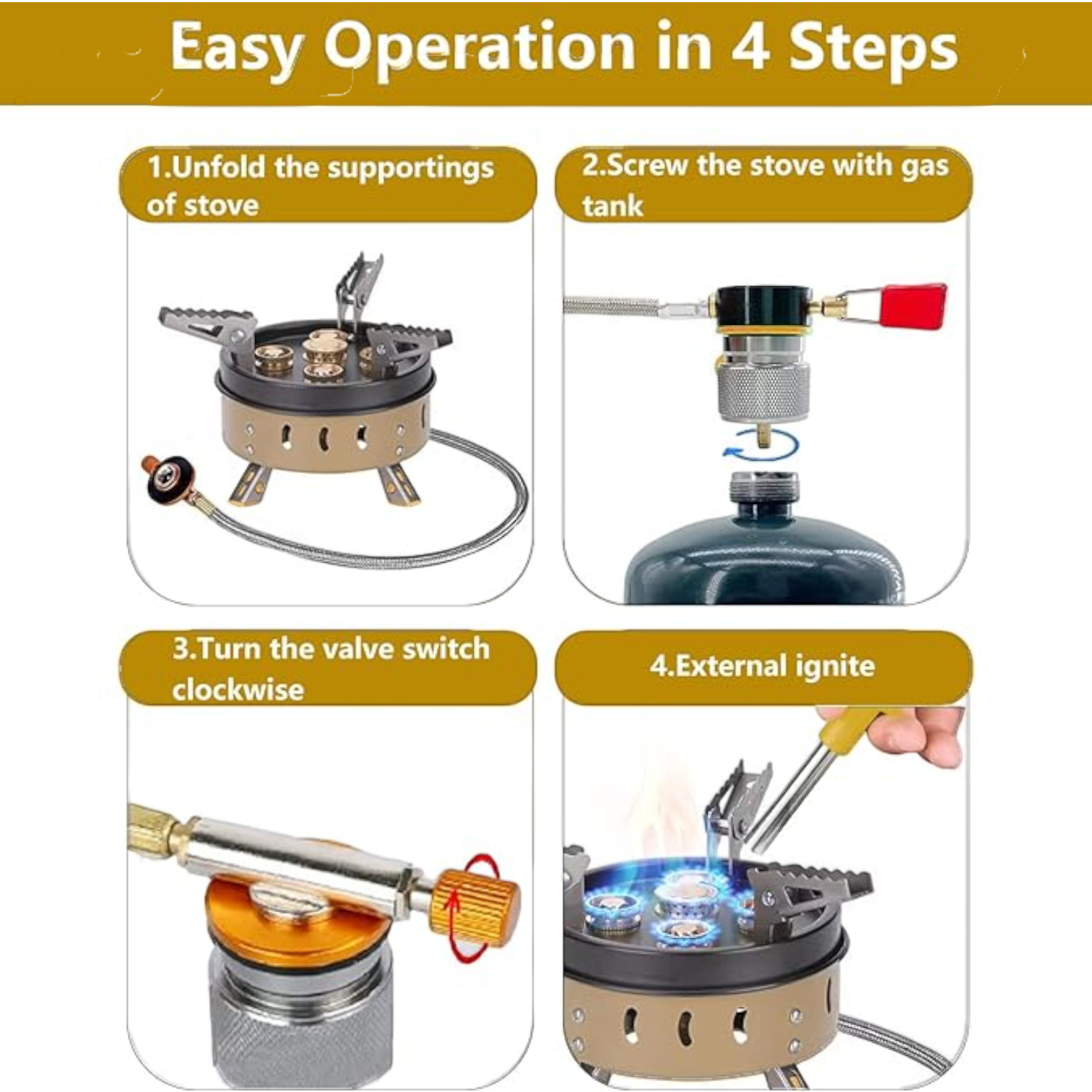 Mini Camping Stove –11000W Portable Camping Stove – Windproof Stainless Steel Backpacking Gas Burner, Foldable Outdoor Stove Compatible with Butane & Propane Canisters