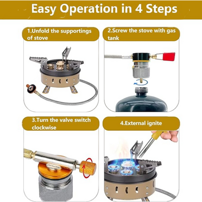 Mini Camping Stove –11000W Portable Camping Stove – Windproof Stainless Steel Backpacking Gas Burner, Foldable Outdoor Stove Compatible with Butane & Propane Canisters