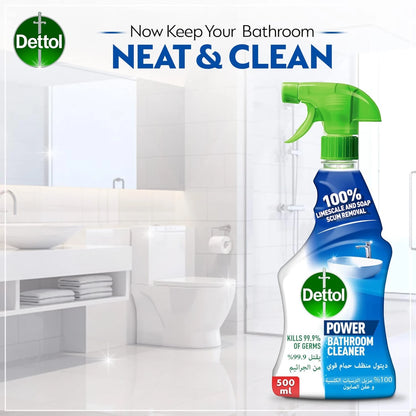 Dettol Bathroom Cleaner Spray – 500ml | Kills 99.9% Germs, Removes Soap Scum & Limescale | Fresh Scent, Anti-Bacterial Cleaner for Bathroom Surfaces - Damoo