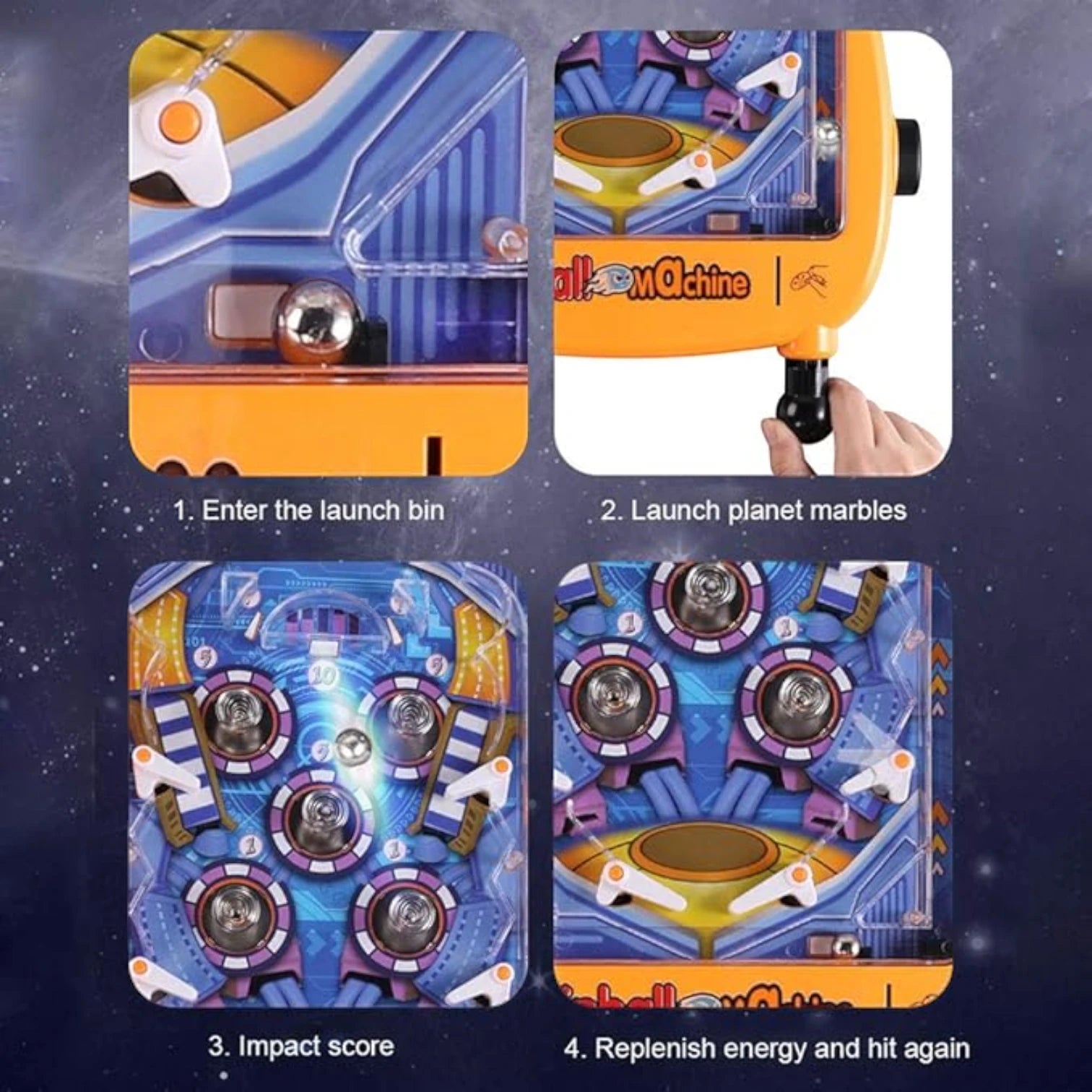 Huanuo Electronic Pinball Machine – Retro Arcade Game with Lights & Sounds, Four-Bar Design, 12 Coins | Parent-Child Interactive Toy for Kids 6+ & Adults
