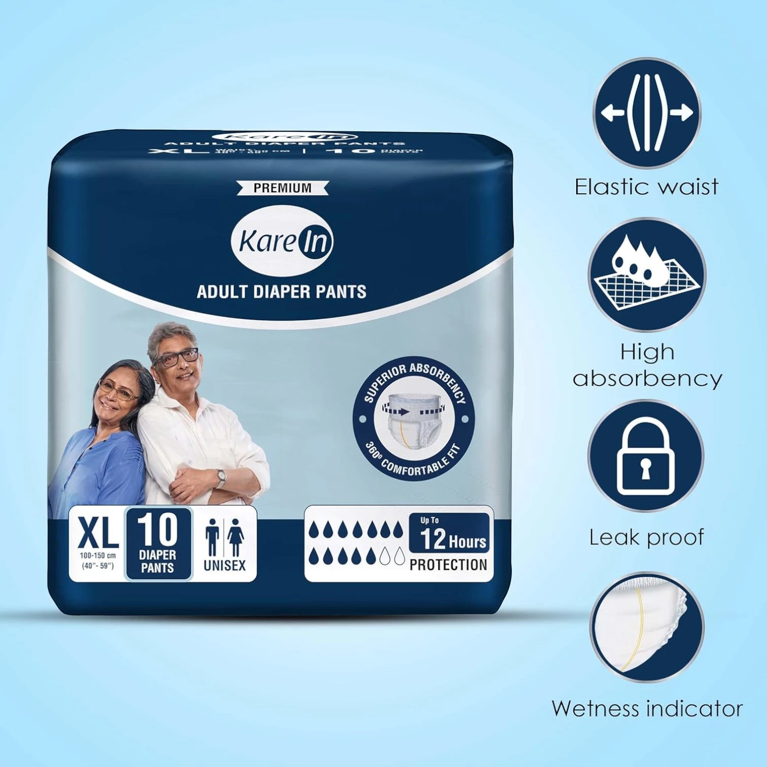 KareIn Adult Diaper Pants XL – Unisex, 10 Count | Up to 12-Hour Protection, Superior Absorbency & Wetness Indicator - Damoo