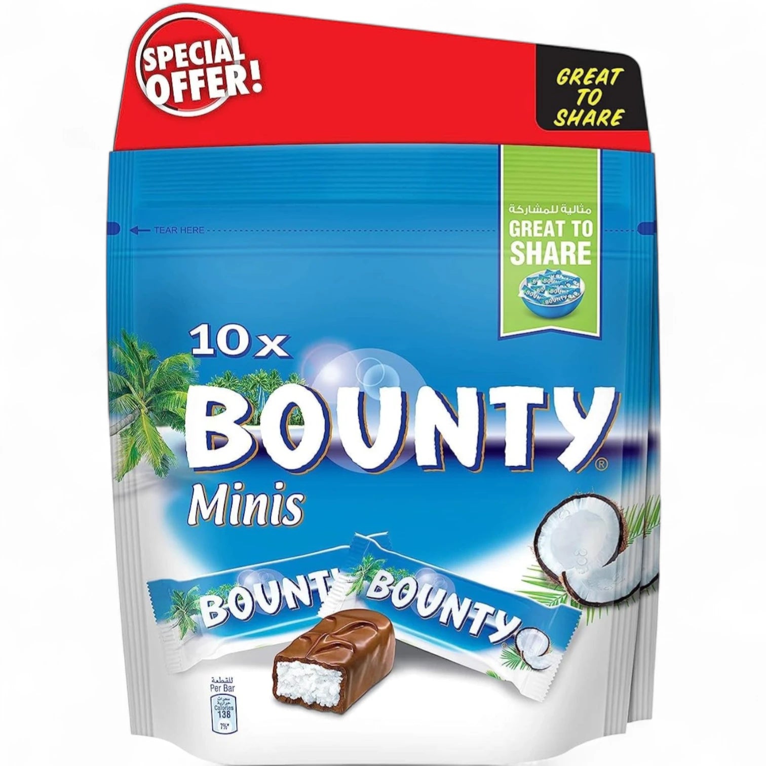 BOUNTY Minis Milk Chocolate Bars – 10 Pieces x 2 Packs (Total 285g) | Moist Coconut Filling Coated in Smooth Milk Chocolate – Great for Sharing - Damoo