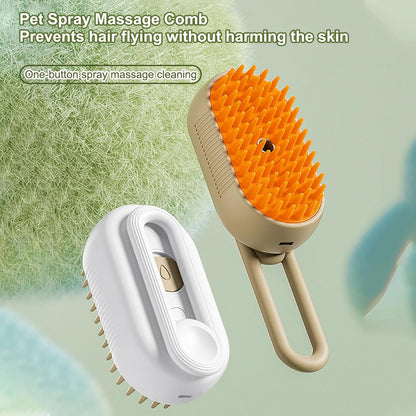 3-in-1 Cat Steam Brush – USB Rechargeable Pet Grooming Brush with Steam, Massage & Hair Removal Functions | Soft Round Comb Teeth, Safe for Cats & Dogs, Anti-Static, Portable Design for Home or Travel - Damoo