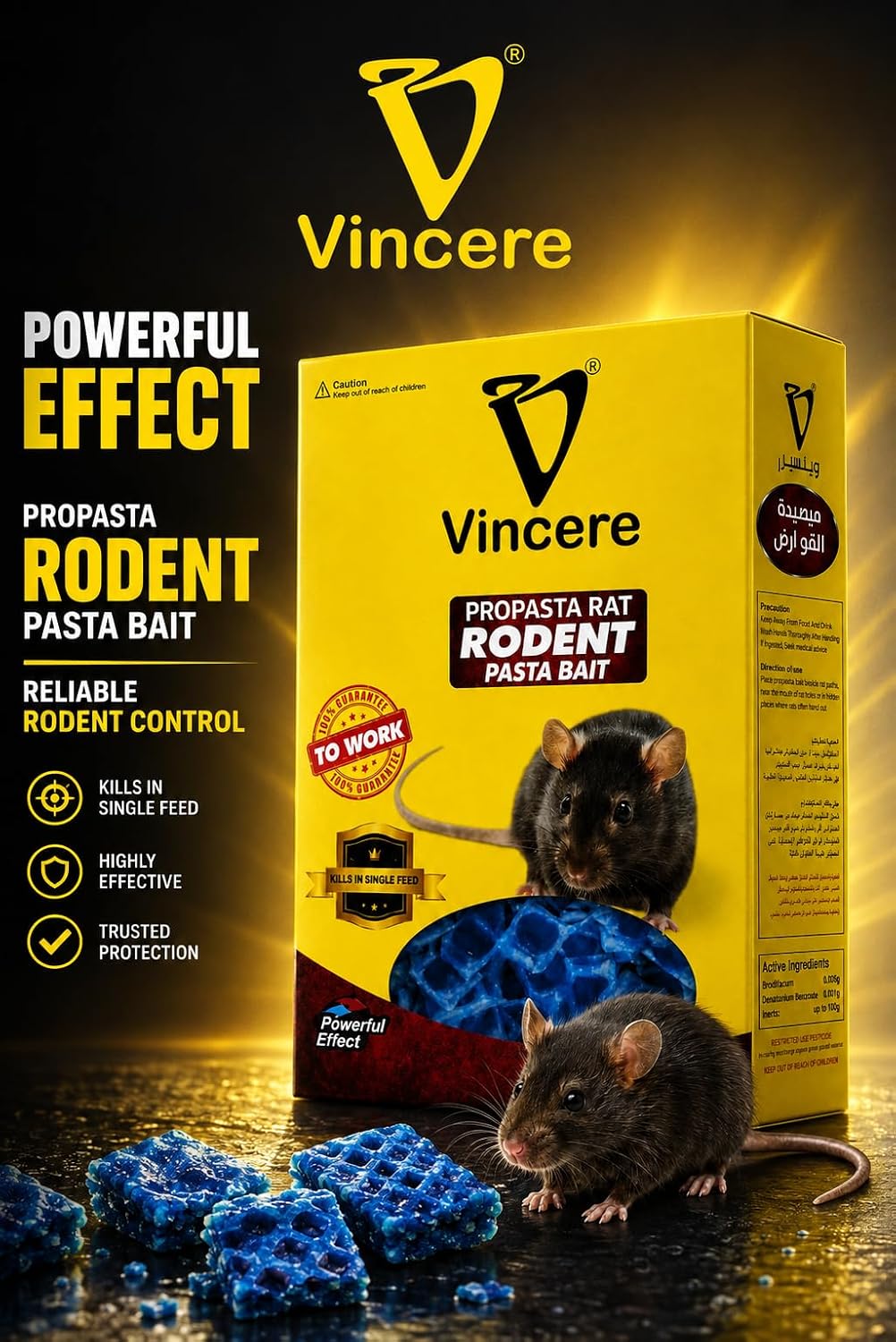 Vincere Rodent Pasta Bait for Rats and Mice – 100g | Restricted Use Pesticide | Rat Control Bait | Ready-to-Use Blue Paste Bait Blocks for Indoor and Around-Building Rodent Control
