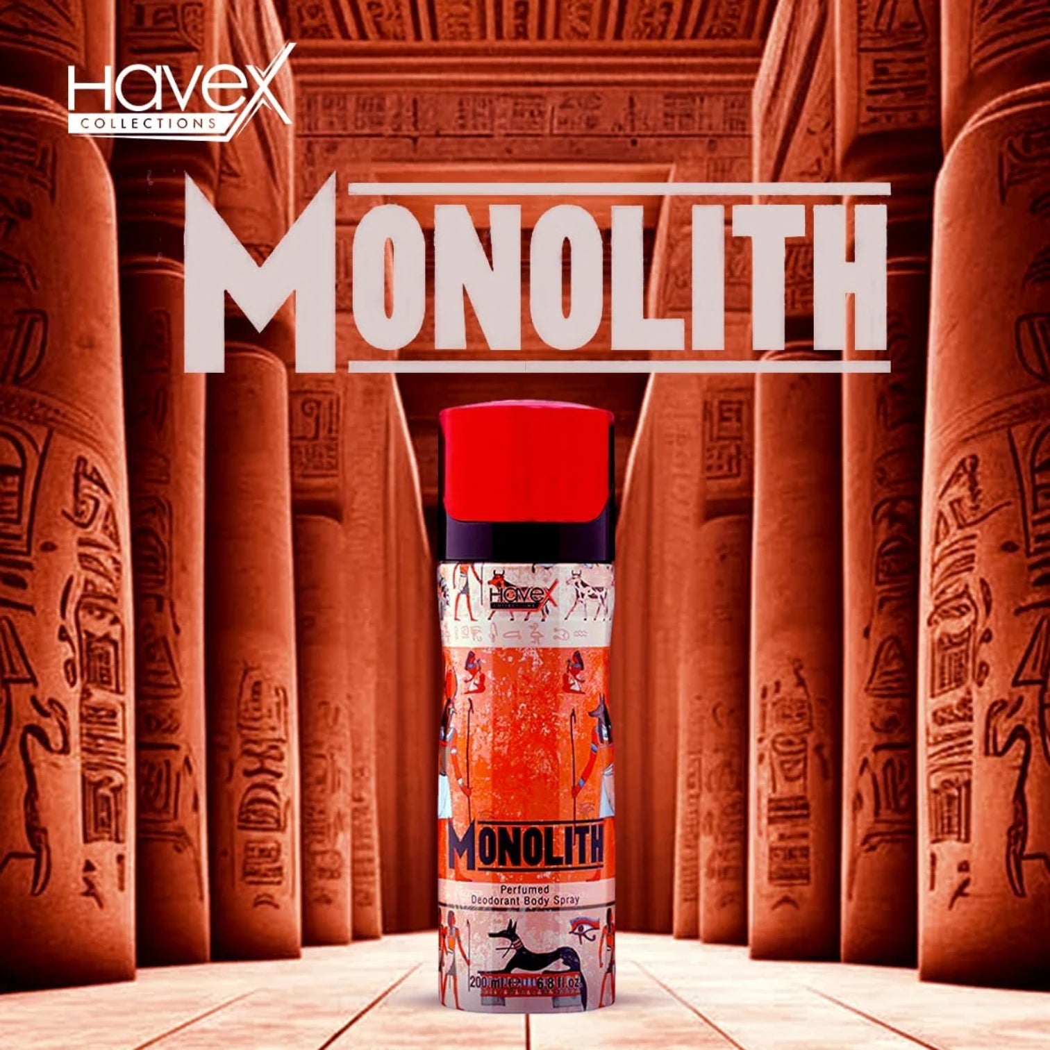 Havex Monolith Perfumed Deodorant Body Spray for Men – Premium Fresh & Masculine Fragrance with Natural Ingredients, Long-Lasting Odor Protection, Egyptian-Inspired Packaging, 200ml Spray Bottle - Damoo