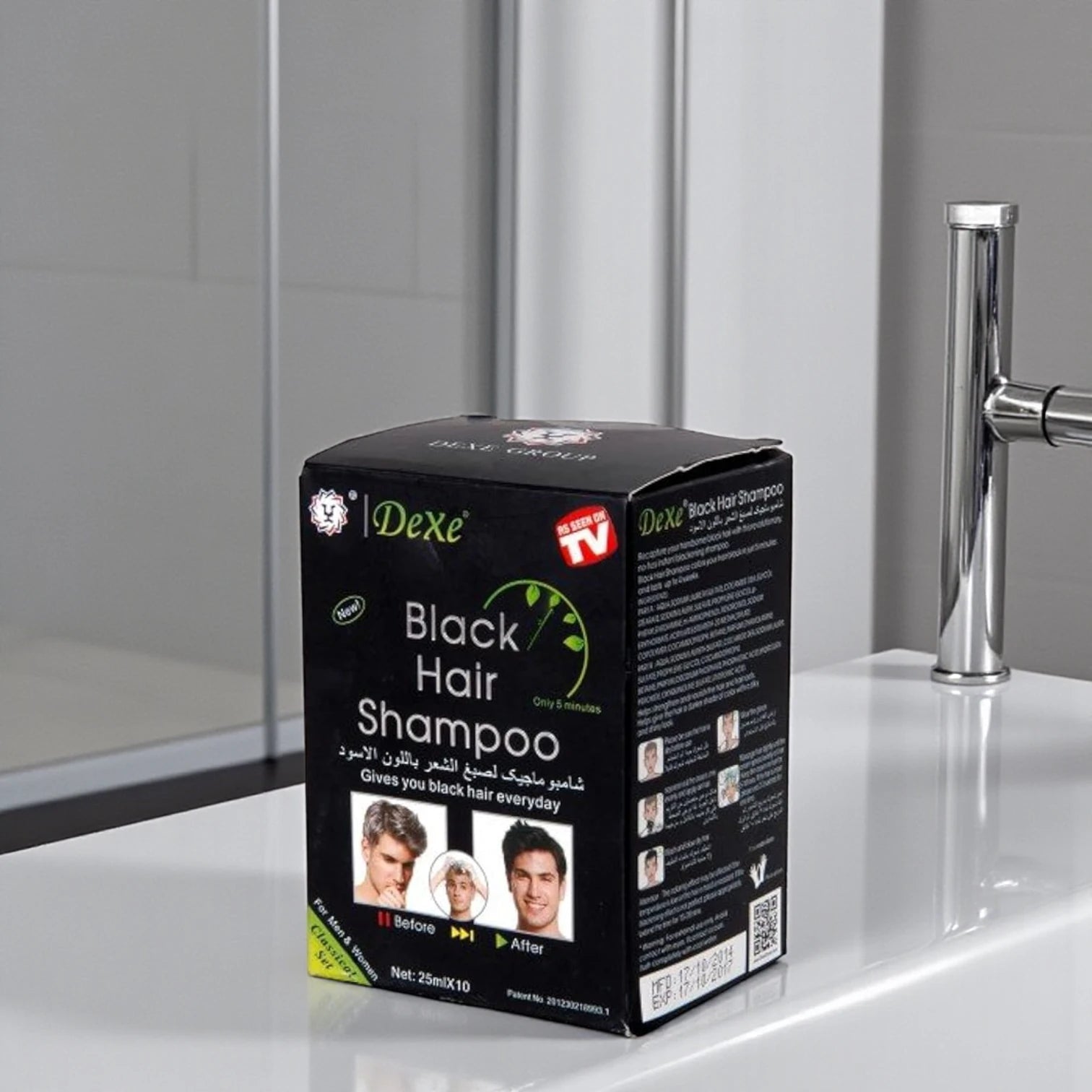 Dexe Black Hair Shampoo 25ml x 10 Pouches | Fast Gray Coverage & Natural Black Hair Color with Herbal & French Extracts – Phthalate-Free - Damoo