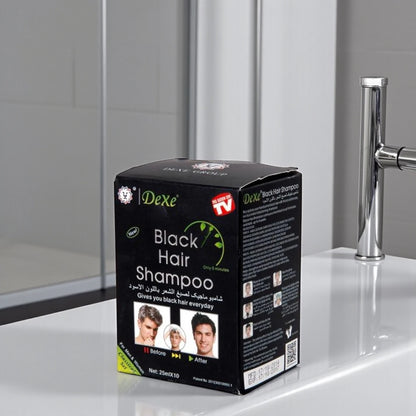 Dexe Black Hair Shampoo 25ml x 10 Pouches | Fast Gray Coverage & Natural Black Hair Color with Herbal & French Extracts – Phthalate-Free - Damoo