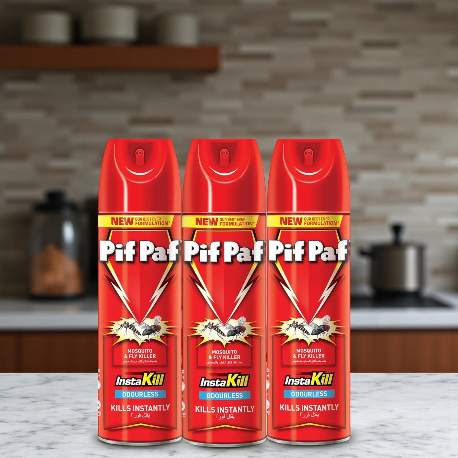 Pif Paf Mosquito & Fly Killer Spray 300ml x 3 Pack – Odourless InstaKill Formula, Instant Action Insect Repellent for Home, Fast Mosquito & Fly Control - Damoo