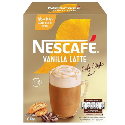 Nescafé Vanilla Latte Instant Coffee Mix – 10 Sachets (18.5g Each) | Café-Style Creamy Vanilla Flavoured Coffee | Medium Roast - Damoo