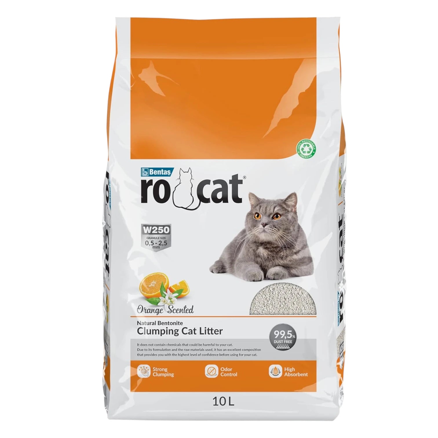 RoCat Natural White Bentonite Clumping Cat Litter – Orange Scented – 10L | Ultra Absorbent, Fast Clumping, Odor-Free, 99% Dust-Free Cat Litter - Damoo