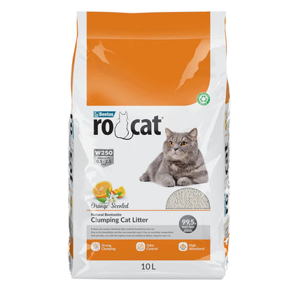 RoCat Natural White Bentonite Clumping Cat Litter – Orange Scented – 10L | Ultra Absorbent, Fast Clumping, Odor-Free, 99% Dust-Free Cat Litter - Damoo