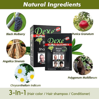 Dexe Instant Hair Dye Black | Natural Black Hair Shampoo Cream – Covers Grey Hair in Minutes, Lasts Up to 30 Days, Herbal & French Extracts - Damoo