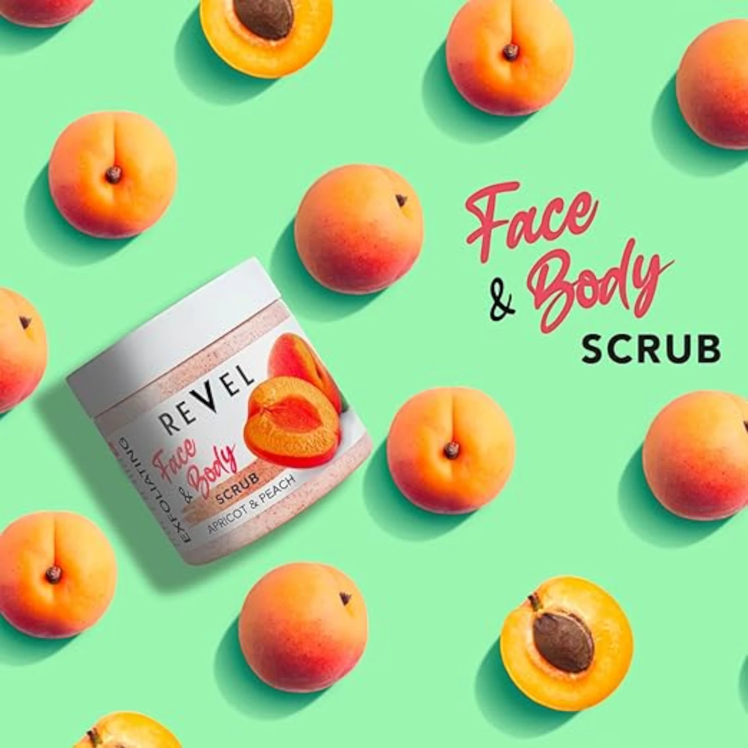REVEL Apricot & Peach Face & Body Scrub 475ml | Gentle Exfoliator with Natural Fruit Extracts | Removes Dead Skin Cells, Brightens & Smooths Complexion - Damoo