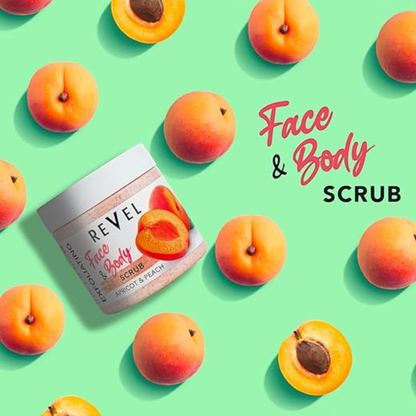 REVEL Apricot & Peach Face & Body Scrub 475ml | Gentle Exfoliator with Natural Fruit Extracts | Removes Dead Skin Cells, Brightens & Smooths Complexion - Damoo