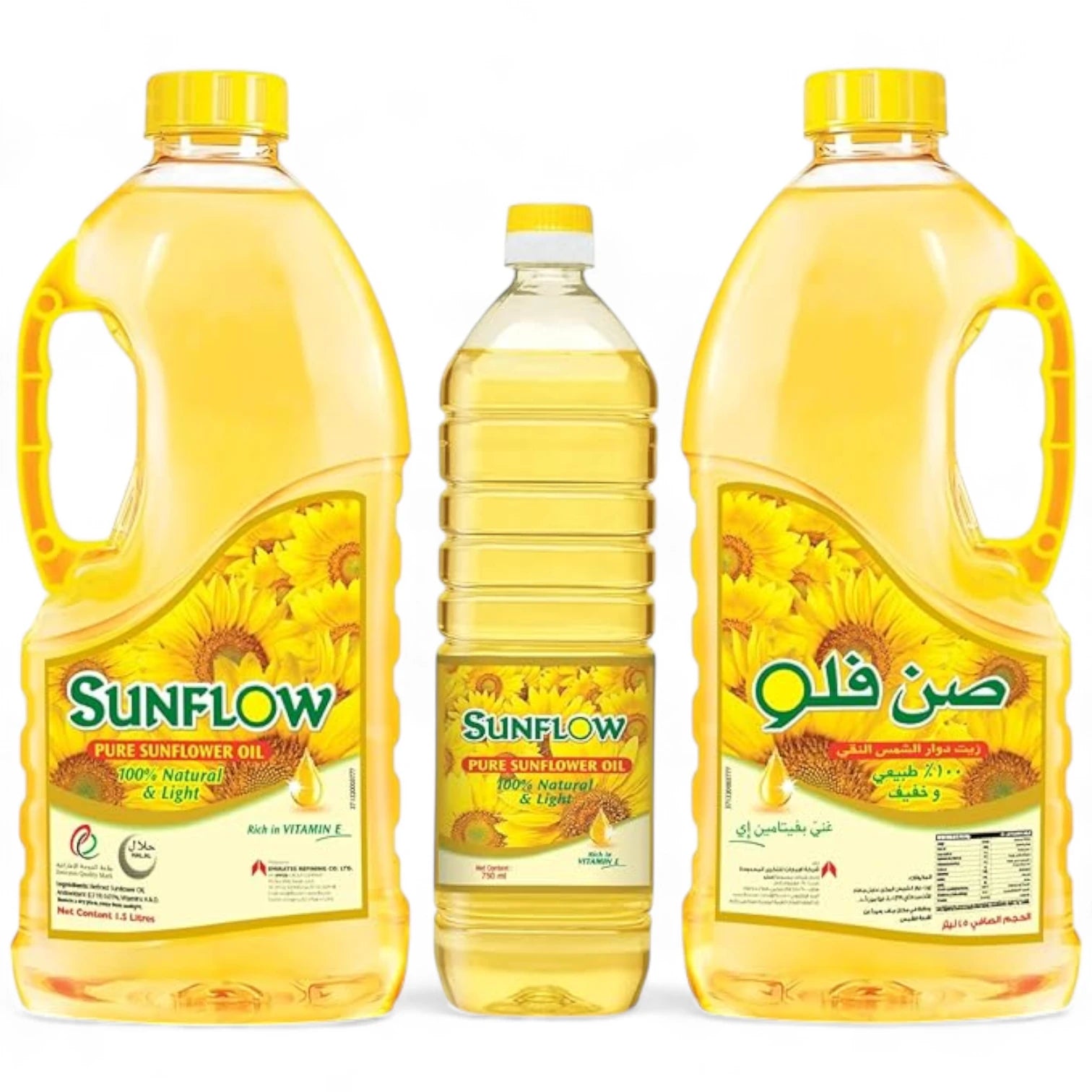 Sunflow Sunflower Oil 2 x 1.5L + 750ml – Value Pack | Light & Odourless | Rich in Vitamin E | Cholesterol-Free Cooking Oil - Damoo