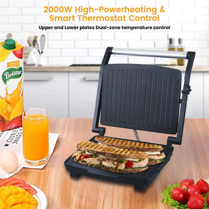 Sonashi 4 Slice Contact Grill Maker – 2000W Electric Grill with Adjustable Temperature, Non-Stick Plates, Drip Tray, Cool-Touch Handle & Stainless Steel Top Cover – Ideal for Sandwiches, Paninis, Meats & More SGT-854 - Damoo