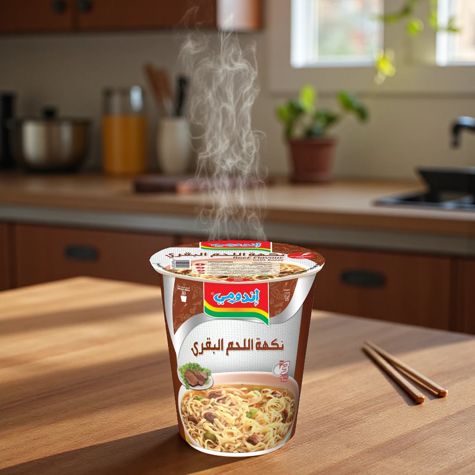 Indomie Beef Flavour Instant Cup Noodles | Halal Certified | Ready in 3 Minutes | 60g | Rich & Savory Broth | On-the-Go Meal - Damoo