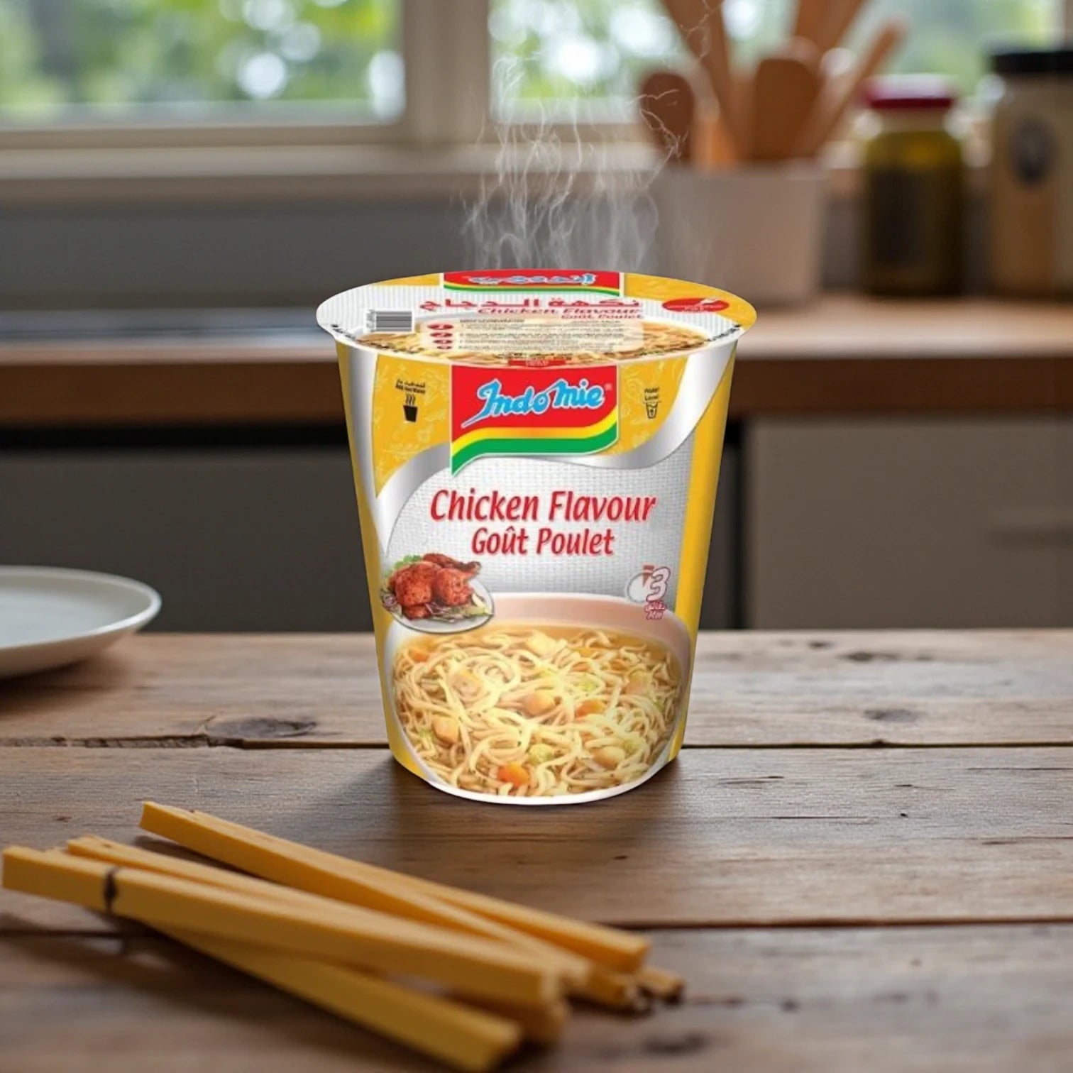 ndomie Chicken Flavour Instant Cup Noodles | 60g | Savoury Broth with Seasoning | Halal Certified | Ready in 3 Minutes - Damoo