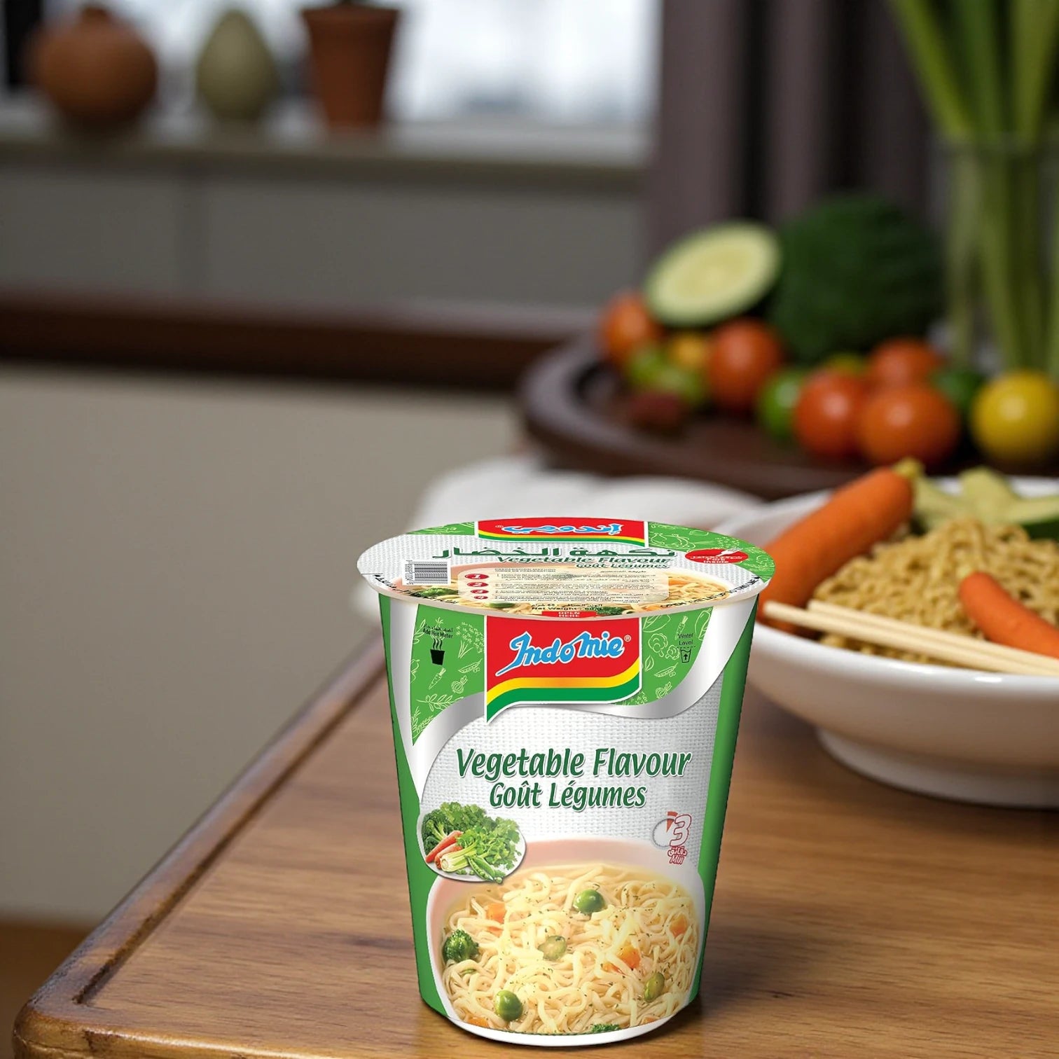 Indomie Vegetable Flavour Instant Cup Noodles | 60g | With Seasoning Powder & Sauce | Vegetarian | Quick 3-Minute Meal - Damoo