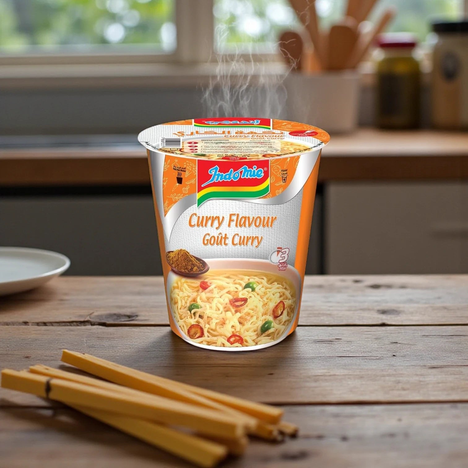 Indomie Curry Flavour Instant Cup Noodles | 60g | With Seasoning Powder & Sauce | Spicy & Savoury | Ready in 3 Minutes - Damoo