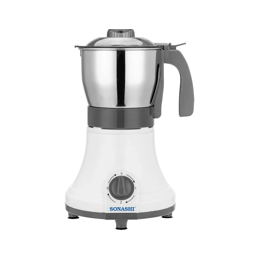 Sonashi Coffee/Spice Grinder – 0.8L, Detachable Stainless Steel Jar, 3-Speed Mixer Grinder, Overheat Protection, 350W Electric Coffee Bean Grinder, Ideal for Spices, Nuts & Dried Fruits – White/Silver/Grey - SCG-4006 - Damoo