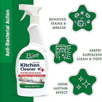 V Care Kitchen Cleaner Trigger Spray – Anti-Bacterial, Safe & Powerful, 750ml (Pack of 2) | Sparkling Clean Surfaces, Disinfects & Sanitizes Quickly