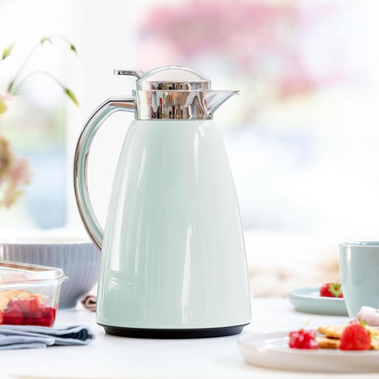 Emsa Campo Quick-Tip Vacuum Flask 1.0L – Pastel Mint Stainless Steel & ABS Thermos with Glass Liner, 100% Leak-Proof, 12H Heat / 24H Cold Retention, One-Hand Pouring & Easy-Clean Design - Damoo