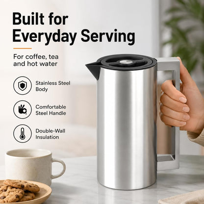 Black stone vacuum flask – 1 Liter | Lock-Unlock Lid & Steel Handle | Leakproof, Double-Walled Thermal Bottle for Hot & Cold Drinks