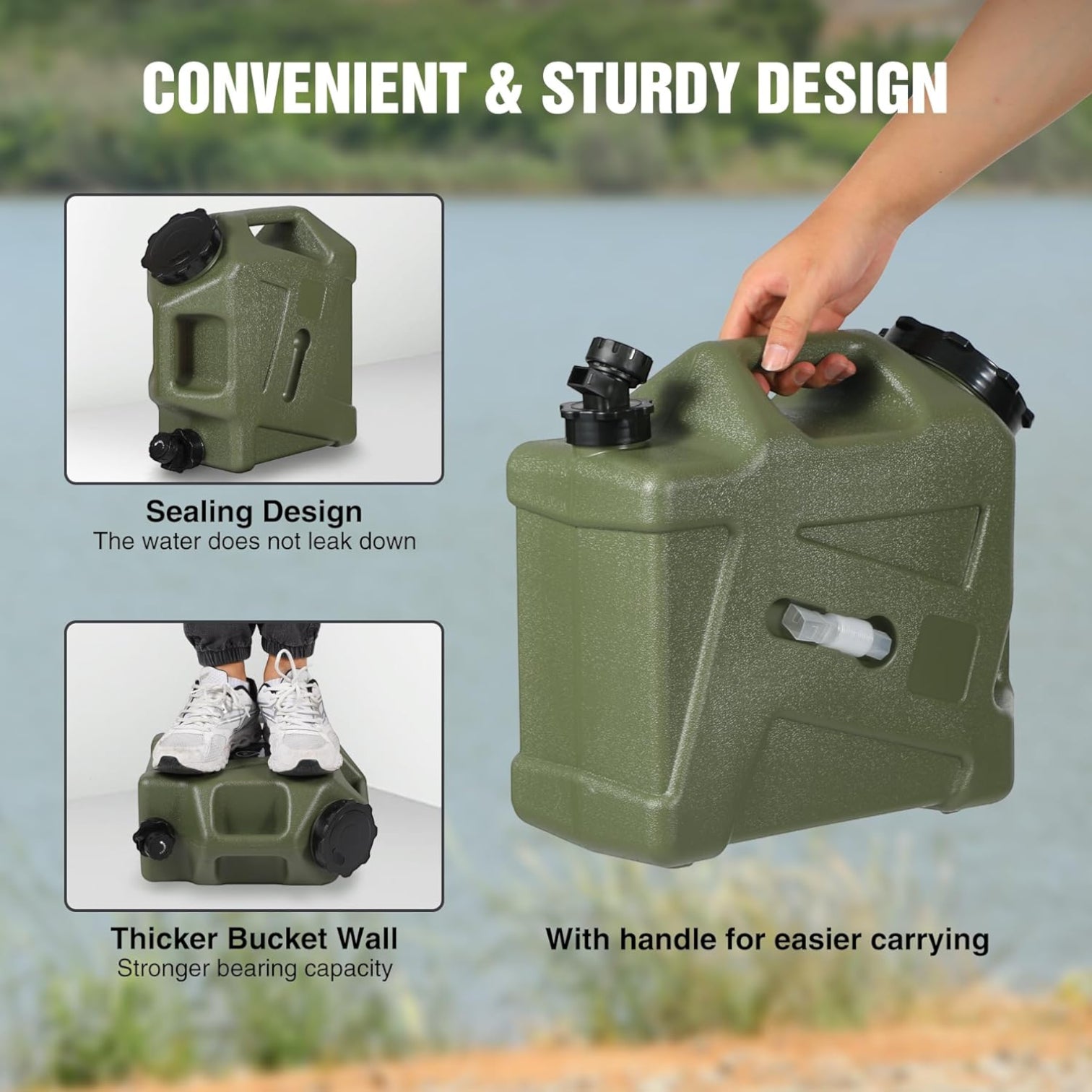Portable Water Container 12L – BPA Free Food Grade Water Storage Carrier Tank with Spigot for Camping, Hiking, Travel & Outdoor Emergency Use – Green
