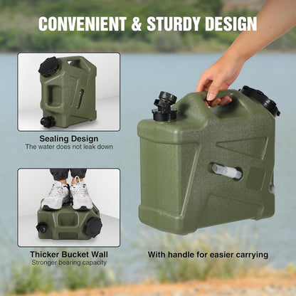 Portable Water Container 12L – BPA Free Food Grade Water Storage Carrier Tank with Spigot for Camping, Hiking, Travel & Outdoor Emergency Use – Green