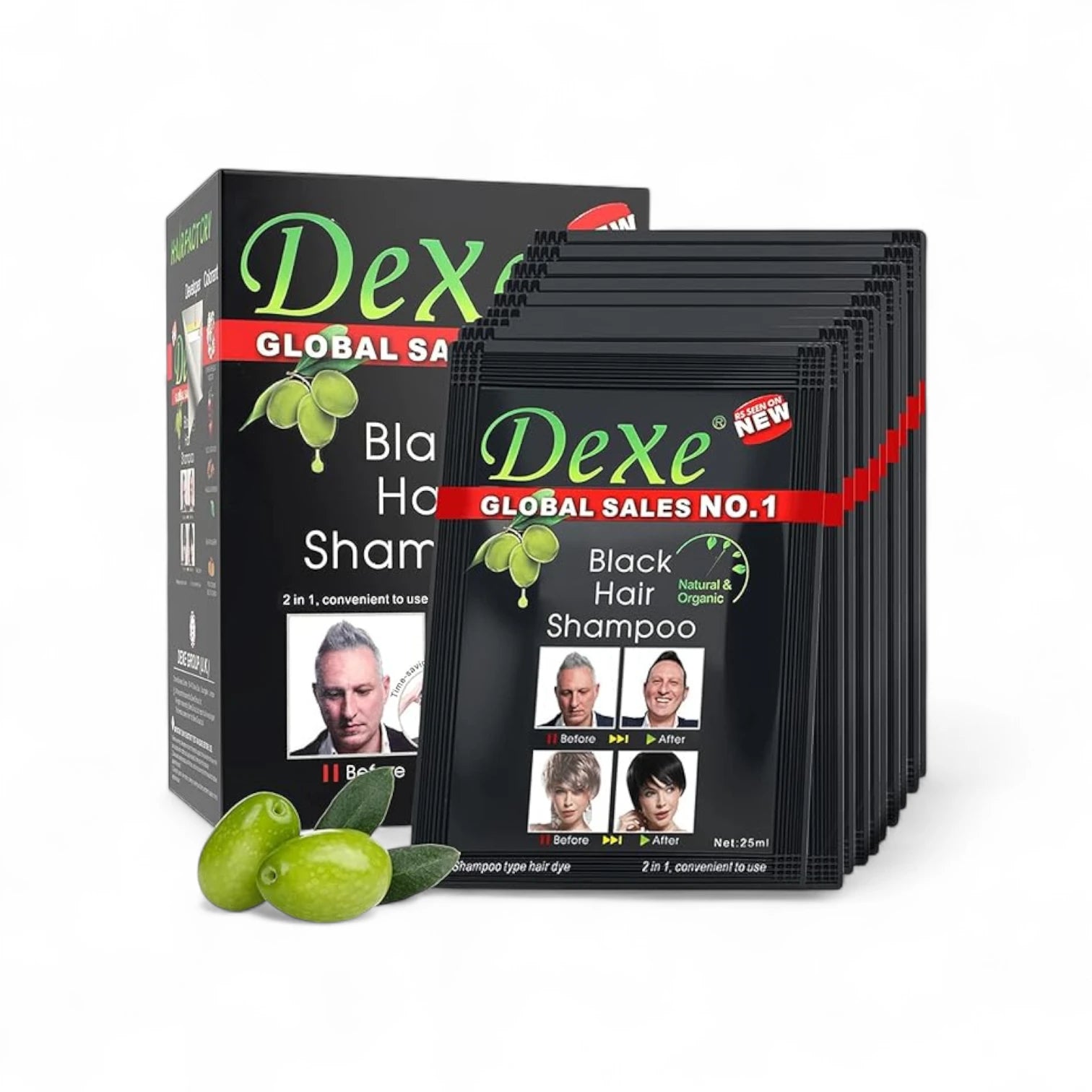 Dexe Instant Hair Dye Black | Natural Black Hair Shampoo Cream – Covers Grey Hair in Minutes, Lasts Up to 30 Days, Herbal & French Extracts - Damoo