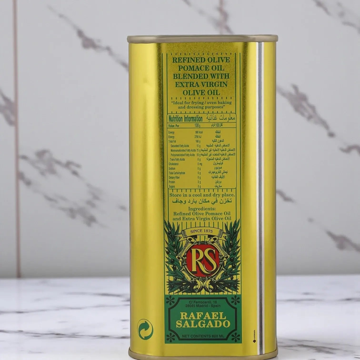 Rafael Salgado Olive Oil 800ml – Pure Spanish Olive Oil for Frying, Cooking & Salad Dressings – No Additives or Preservatives - Damoo
