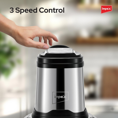 Impex FC 3206 Electric Food Chopper 3L | 400W Multi-Purpose Chopper with 6 Stainless Steel Blades | 3-Speed Adjustable Meat Grinder & Food Processor | Durable SUS 304 Steel Bowl