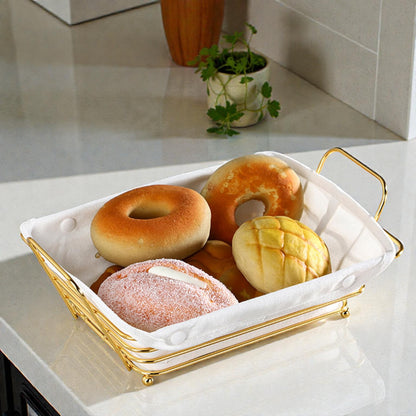 Gold Metal Bread Basket with Fabric Liner – Rectangular Modern Serving Basket (10H x 30L × 19.5W CM) - Damoo